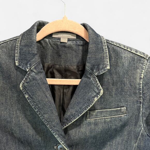 Ann Taylor Structured Denim Blazer Classic 90s Minimalist Tailored Jacket - Picture 4 of 11